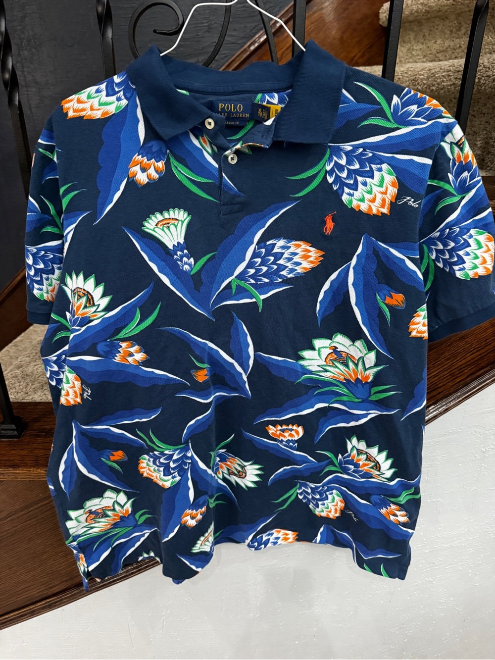 Large Polo Ralph Lauren Navy Floral Polo Shirt